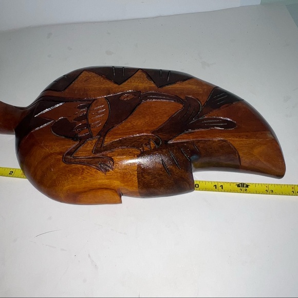 Wood Carved Leaf Design Serving Dish for Snacks Vintage Aruba Road Runner Floral - Picture 7 of 13